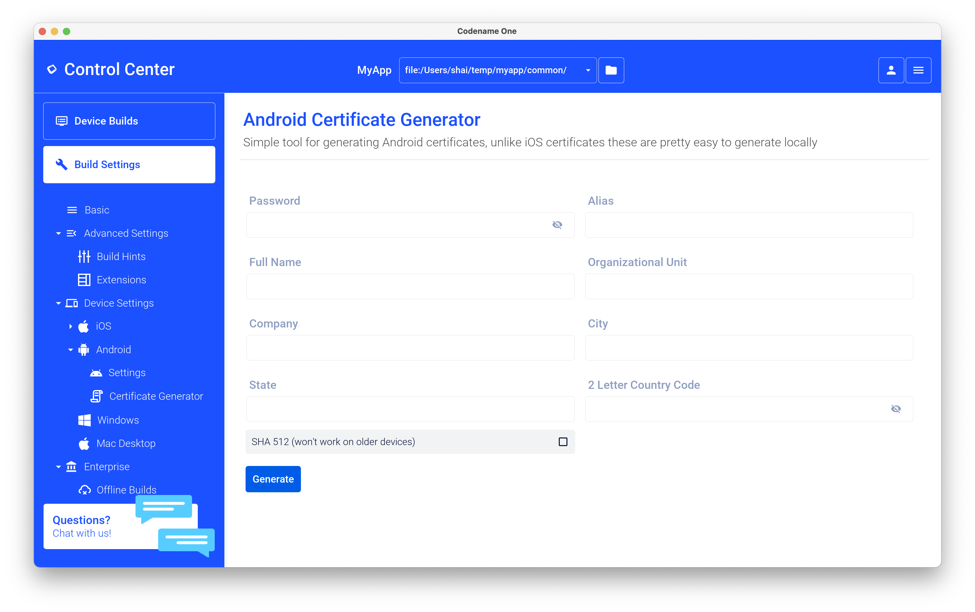android certificate generator